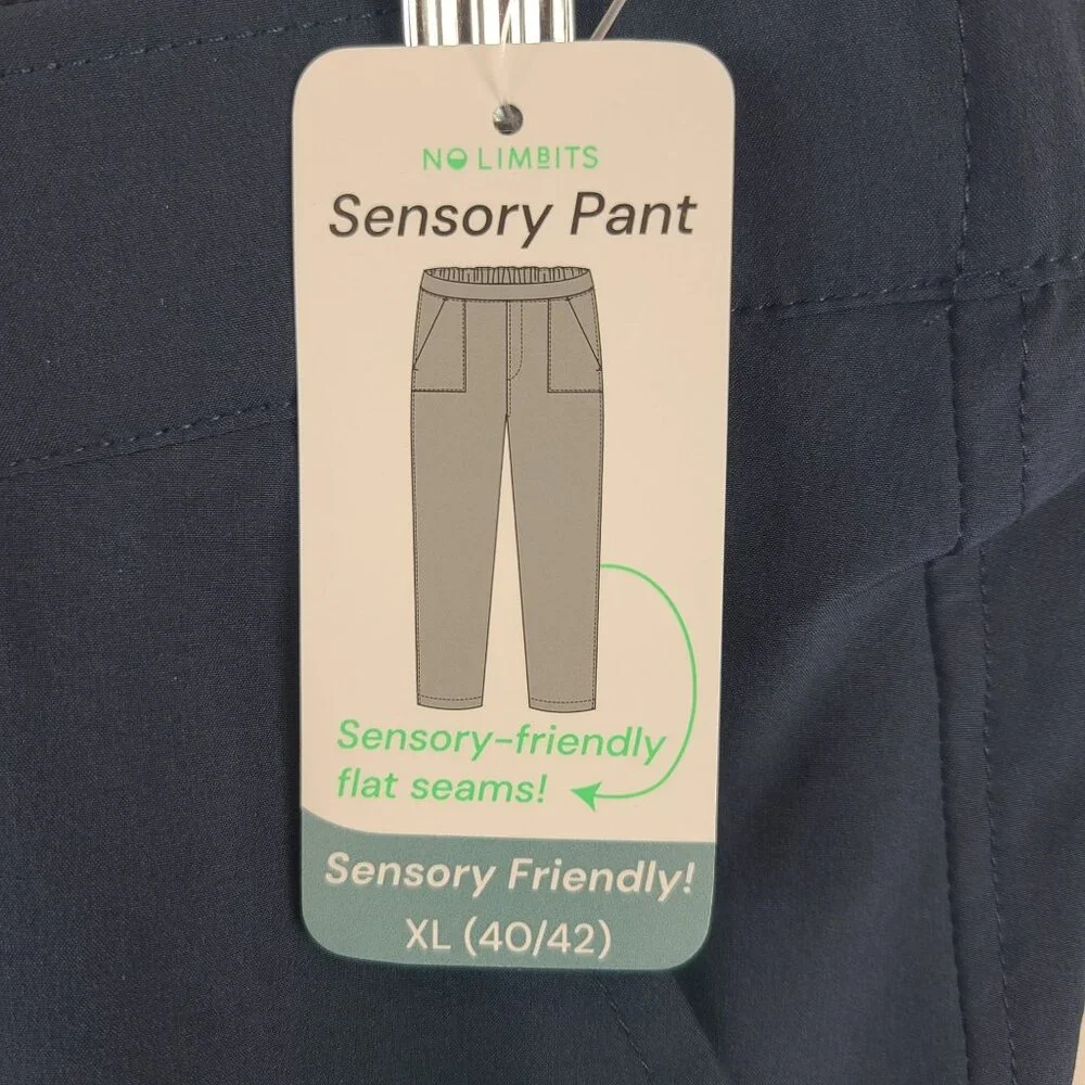 NWT No Limits Men's Sensory Friendly Moisture Wicking Stretch Pants Navy Sz XL